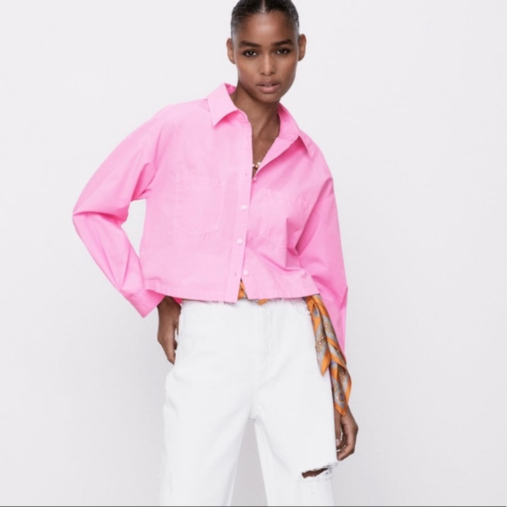 Zara pink button up crop shirts